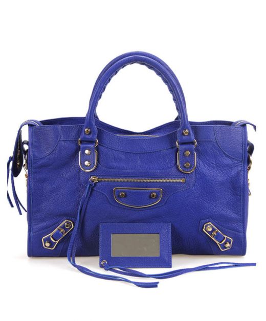 For Sale Ultramarine Leather Brass Metal Edge Fringe Trim Zip Classic City—Replica Rectangular Ladies Shoulder Bag