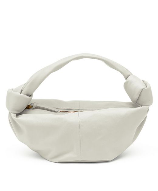 Low Price White Calfskin Silver Zip Closure Top Handle Double Knot—Replica Bottega Veneta Ladies Hobo Bag