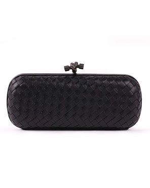 Copy Bottega Veneta Intrecciato Woven Black Leather Top Black Knot Versatile Durable Clutch