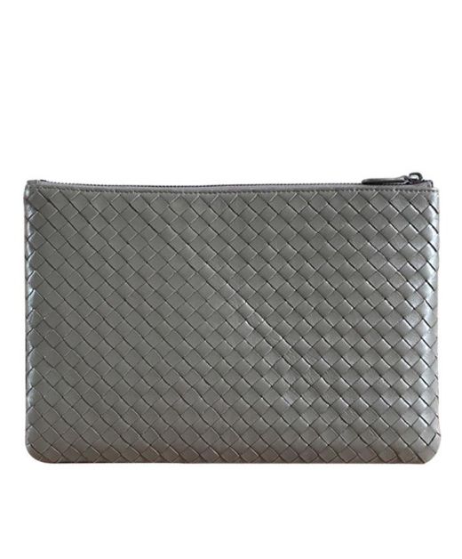 High End Grey Soft Intrecciato Leather Top Zipper Closure Rectangle Poucha—Clone Bottega VenetIn  Clutch For Men 