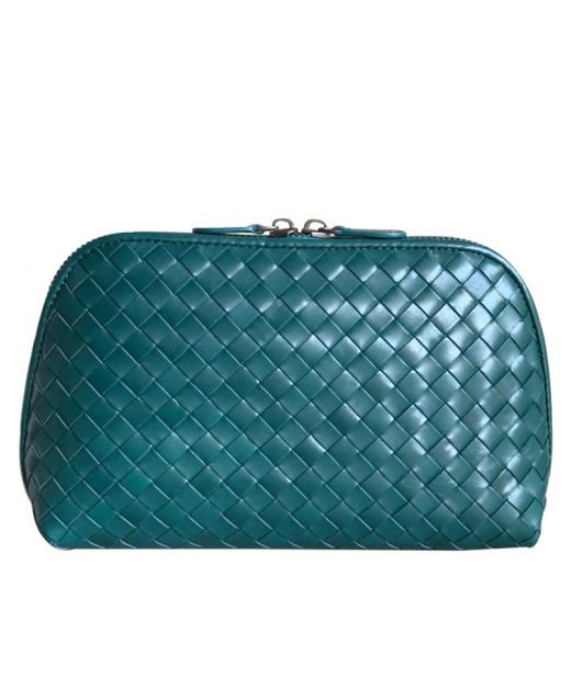 Hot Selling Green Lambskin Intrecciato Zip Closure Pouch—Clone Bottega Veneta Utility Clutch For Women