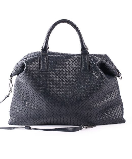 Top Quality Black Leather Intreccio Textured Top Double Zip Handle—Imitated Bottega Veneta Utility Bag For Ladies