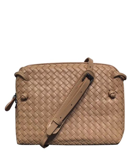 High End Beige Intrecciat Lambskin Top Zip Closure Knotted Strap Nordini—Replica Bottega Veneta Daily Crossbody Bag 