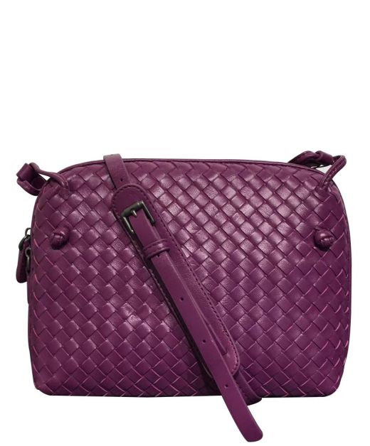 Chic Dark Magenta Intrecciato Leather Zip Closure Adjustable Knot Strap Nordini—Replace Bottega Veneta Women'S Crossbody Bag