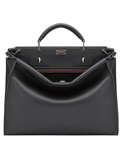 Top Quality Black Triangle Patch Roman Leather Grey Side Twist Lock Peekaboo ISeeU—Clone Fendi Tote For Ladies