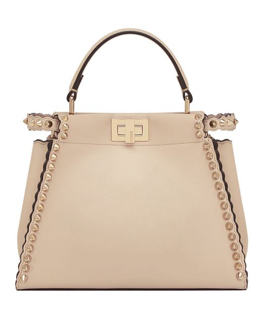 For Sale Apricot Calfskin Gold Stud Trim Both Side Twist Lock Peekaboo Iconic—Clone Fendi Women'S Trendy Tote Bag