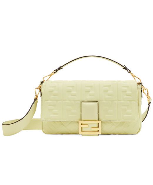 Chic Beige Leather 3D FF Design Magnetic Flip Top Handle Baguette—Clone Fendi Women'S Simple Chain Bag