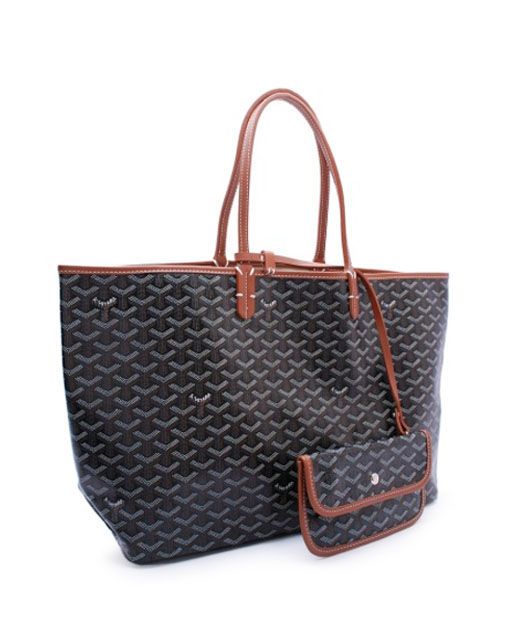 Signature Herringbone Motif Shiny Canvas Brown Leather Trim & Double Handles - Cheapest Replica Goyard Large Tote Website UK