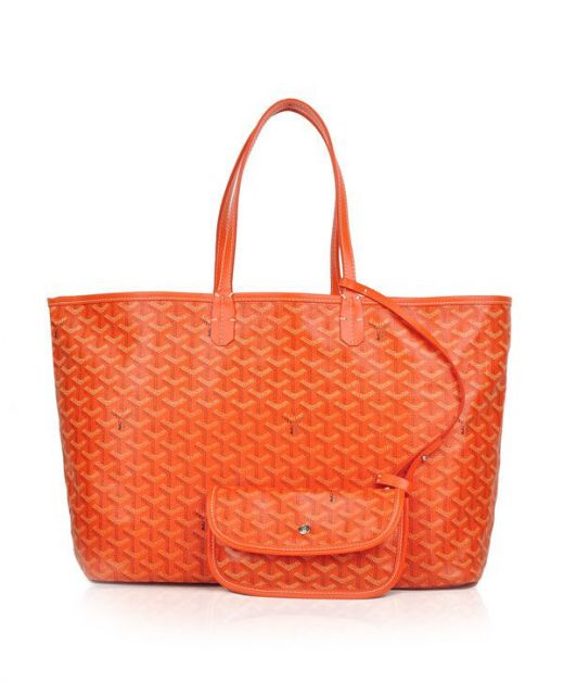 Women's Fake Goyard Saint Louis Collection Orange Canvas Herringbone Pattern Exterior White Cotton Interior GM Tote Bag