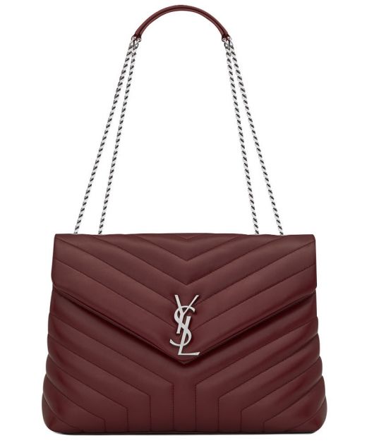 Low Price Burgundy V-Quilted Envelope Flap Silver Hardware YSL Logo Lou Lou—Replica Saint Laurent Women'S Shoulder Bag